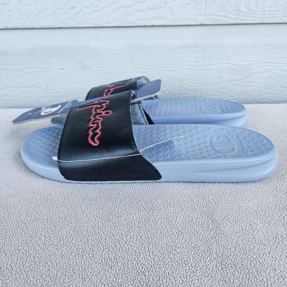 Champion Super Slide Split Script Sandals CP101319M Grey Black Men Size 12 - Picture 2 of 6
